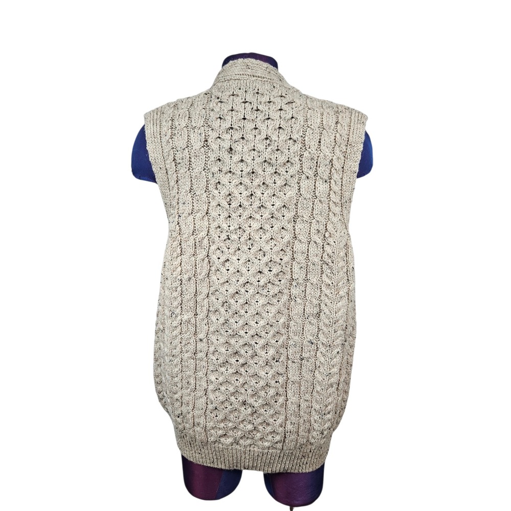 Vintage Carraig Donn Aran Fisherman Flecked Cable Knit Wool Sweater Vest Large - Picture 6 of 9